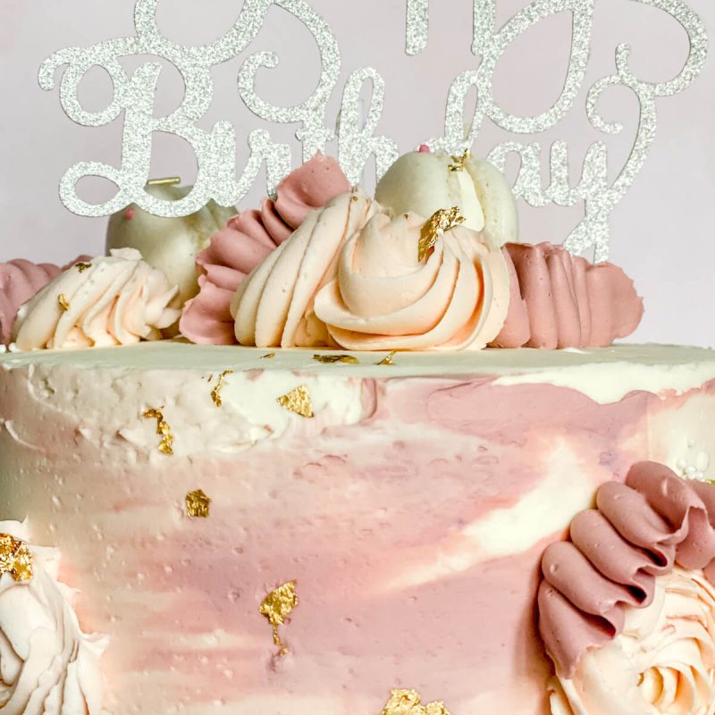 Torta per compleanno cake design rosa e oro
